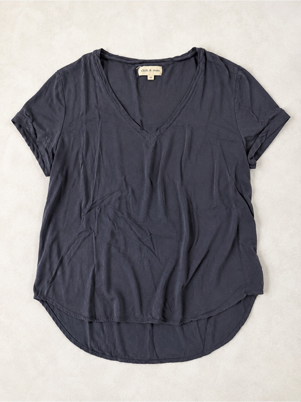 Cloth & Stone Women’s Medium Slate Gray V-Neck Short Sleeve Rayon Blouse Top